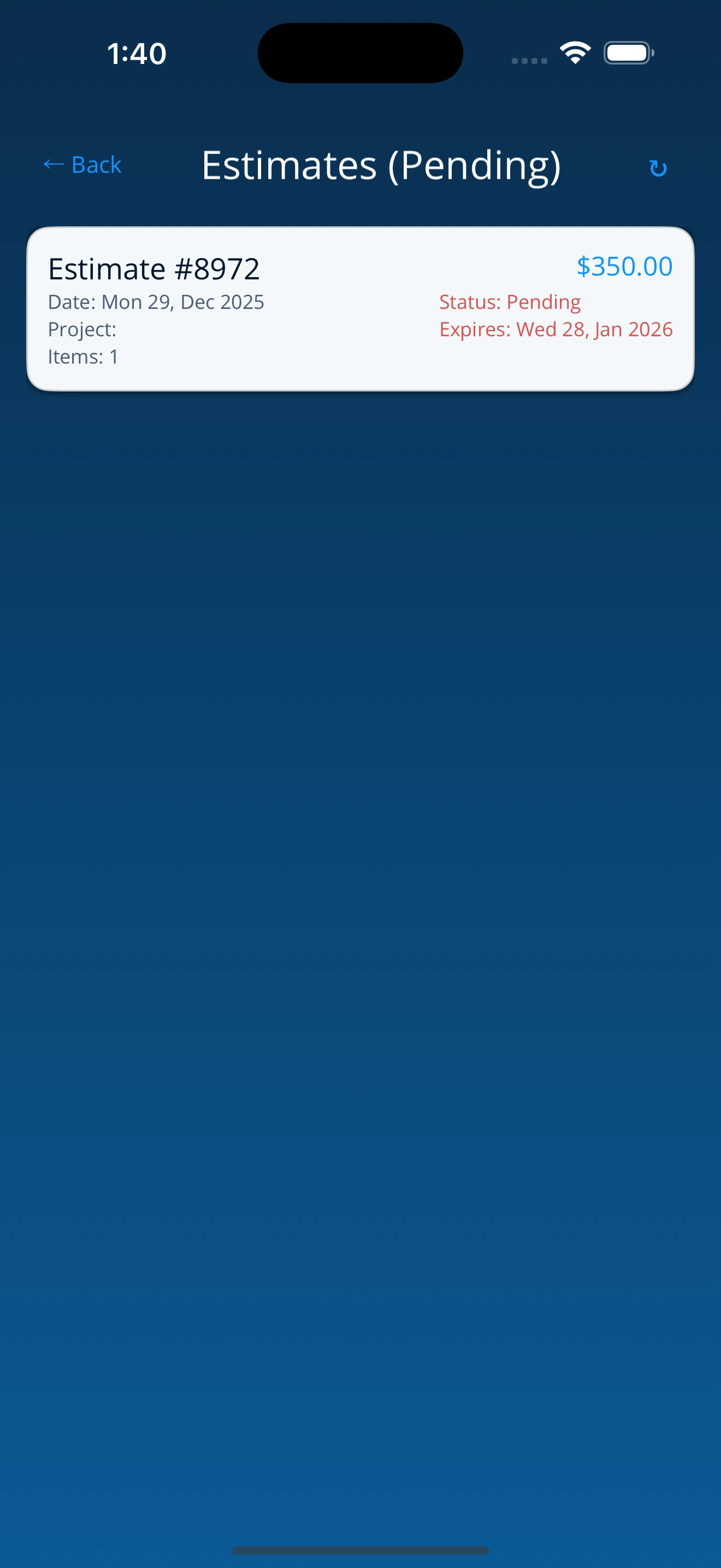 Estimates List Screen