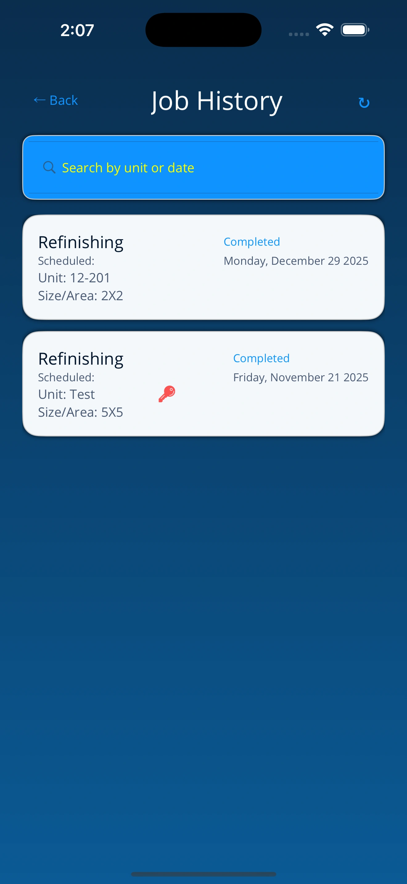 Job History List Screen