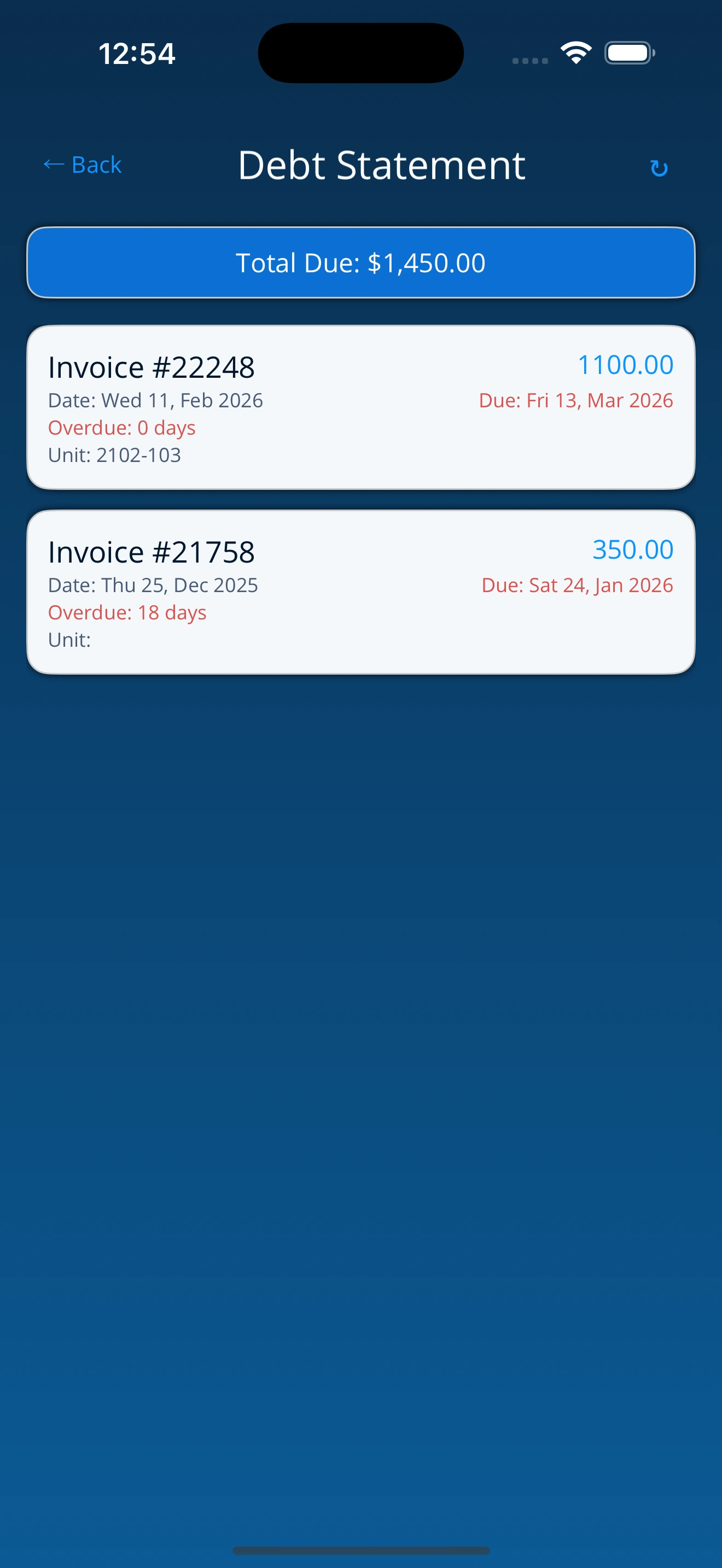 Invoices List Screen